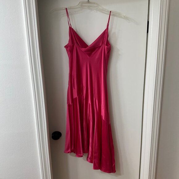 BCBG MAXAZRIA Pink Silk Satin Dress with Asymmetrical Hem, Size M - Picture 6 of 6